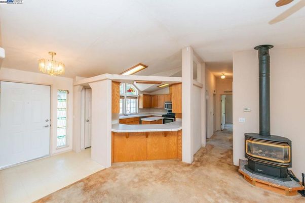Chandelier, Fireplace, Interior, Kitchen