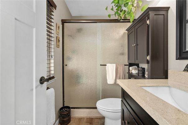 Bathroom, Glass Shower, Interior, Wood Texture Flooring