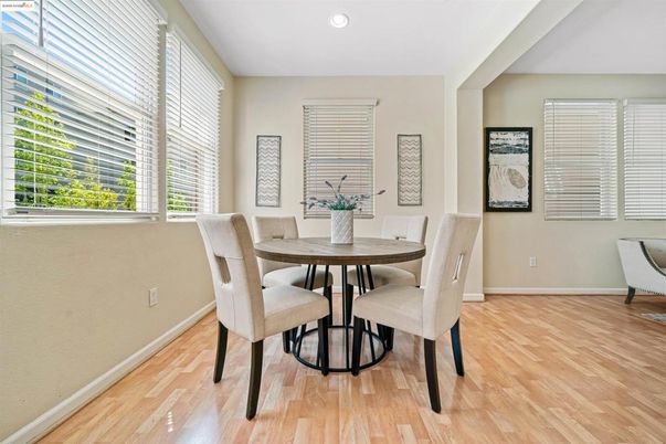 Dining room, Interior, Recessed Lighting, Wood Texture Flooring