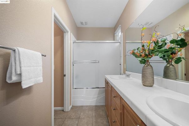 Bathroom, Dual Sink Vanities, Glass Shower, Interior, Tile Countertops