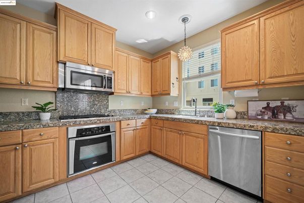 Chandelier, Interior, Kitchen, Pendant Lights, Recessed Lighting, Stainless Steel Appliances