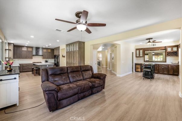 Interior, Kitchen, Living room, Recessed Lighting, Stainless Steel Appliances, Wood Texture Flooring