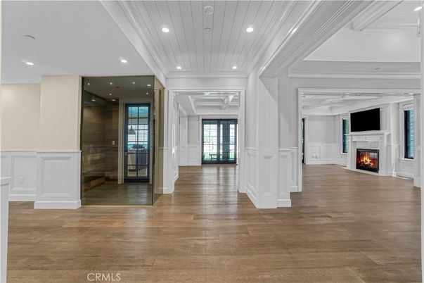 Empty room, Fireplace, Interior, Recessed Lighting, Wood Texture Flooring