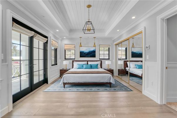 Bedroom, Interior, Pendant Lights, Recessed Lighting, Wood Texture Flooring
