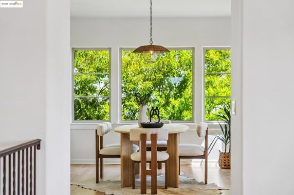 Dining room, Interior, Pendant Lights, Wood Texture Flooring