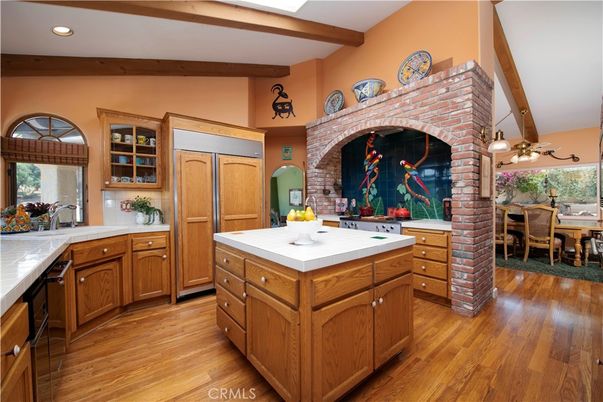 Dining room, Interior, Kitchen, Recessed Lighting, Wooden Beams, Wood Texture Flooring