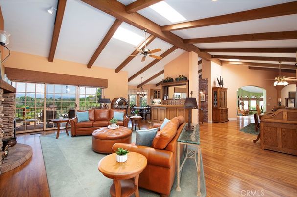 Fireplace, Interior, Living room, Recessed Lighting, Wooden Beams, Wood Texture Flooring