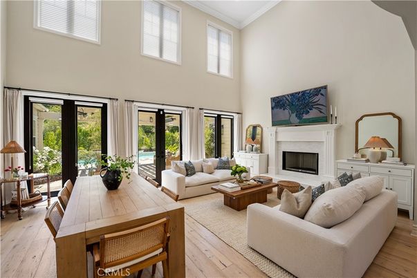 Dining room, Fireplace, Interior, Living room, Wood Texture Flooring