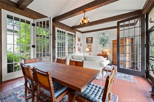 Chandelier, Dining room, Interior, Living room, Wooden Beams