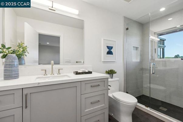 Bathroom, Glass Shower, Interior, Recessed Lighting