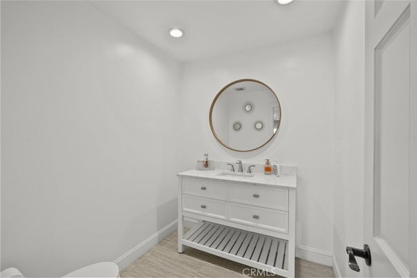 Bathroom, Interior, Recessed Lighting, Wood Texture Flooring