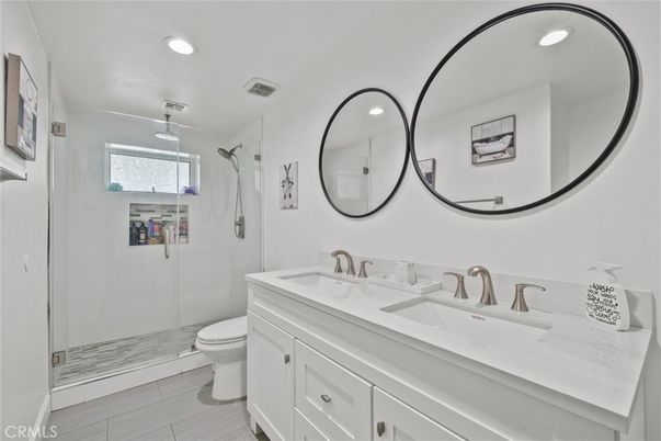 Bathroom, Dual Sink Vanities, Glass Shower, Interior, Recessed Lighting