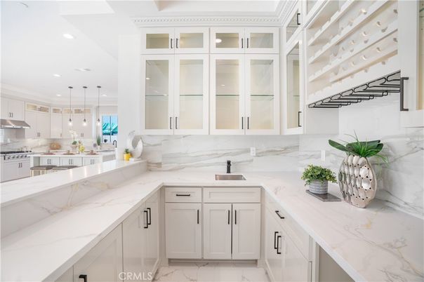 Interior, Kitchen, Marble, Marble Walls, Pendant Lights, Recessed Lighting