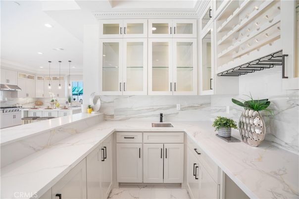 Interior, Kitchen, Marble, Marble Walls, Pendant Lights, Recessed Lighting
