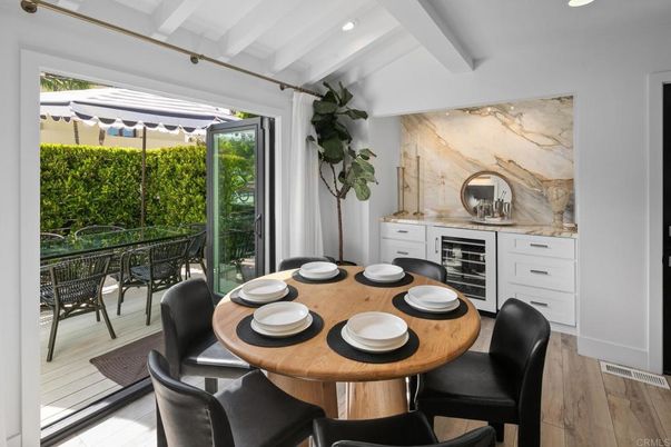 Dining room, Interior, Recessed Lighting, Wood Texture Flooring