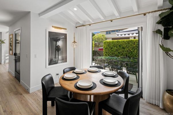 Dining room, Interior, Pendant Lights, Recessed Lighting, Wood Texture Flooring
