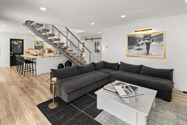 Interior, Living room, Recessed Lighting, Wood Texture Flooring