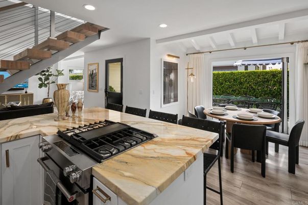 Dining room, Interior, Kitchen, Recessed Lighting, Stainless Steel Appliances, Wood Texture Flooring
