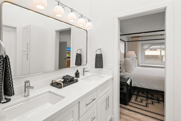 Bathroom, Bedroom, Dual Sink Vanities, Interior, Wood Texture Flooring
