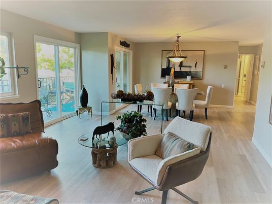 Dining room, Interior, Living room, Pendant Lights, Wood Texture Flooring