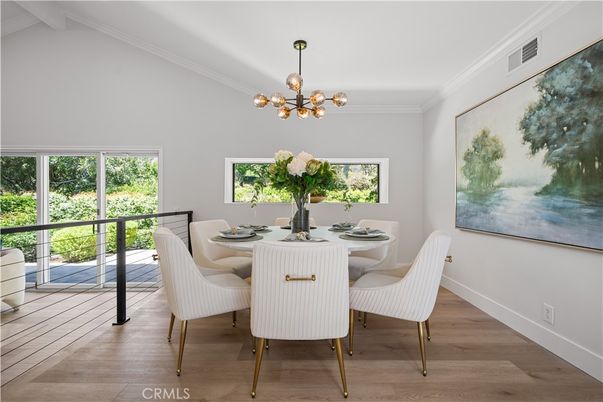 Dining room, Interior, Pendant Lights, Wood Texture Flooring