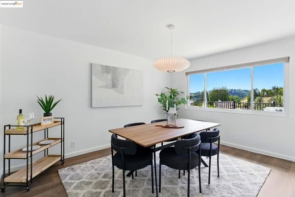 Dining room, Interior, Pendant Lights, Wood Texture Flooring