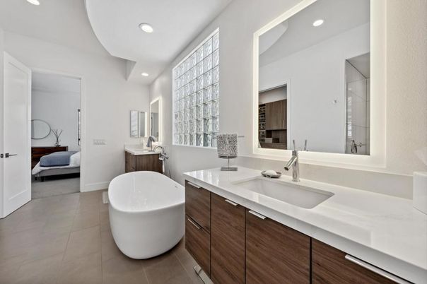 Bathroom, Bedroom, Dual Sink Vanities, Free Standing Baths, Interior, Recessed Lighting