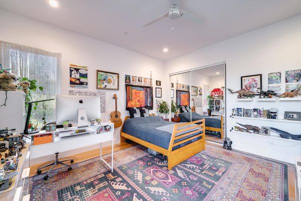 Bedroom, Home Office, Interior, Recessed Lighting, Wood Texture Flooring