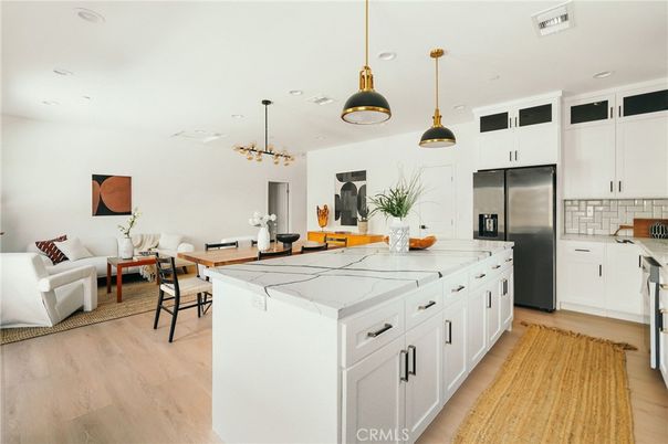 Interior, Kitchen, Living room, Pendant Lights, Recessed Lighting, Stainless Steel Appliances, Wood Texture Flooring