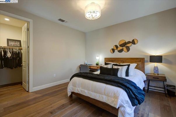 Bedroom, Interior, Recessed Lighting, Wood Texture Flooring