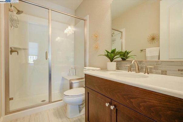 Bathroom, Glass Shower, Interior, Wood Texture Flooring
