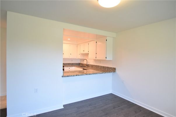 Empty room, Interior, Kitchen, Recessed Lighting, Wood Texture Flooring
