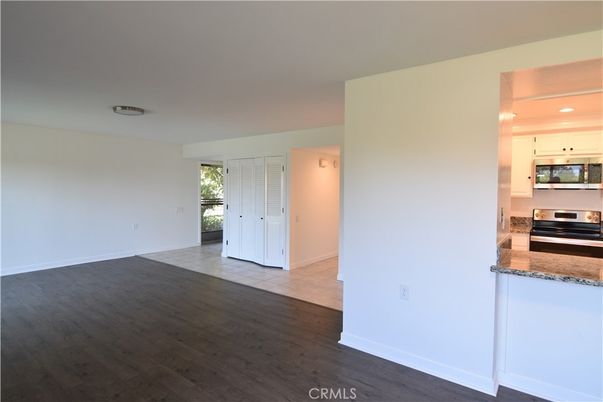 Empty room, Interior, Kitchen, Recessed Lighting, Wood Texture Flooring
