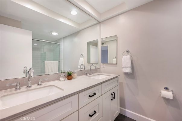 Bathroom, Dual Sink Vanities, Glass Shower, Interior, Recessed Lighting