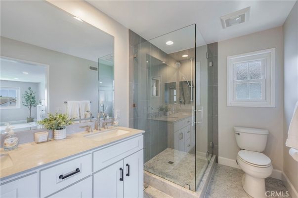 Bathroom, Dual Sink Vanities, Glass Shower, Interior, Recessed Lighting