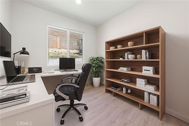 Home Office, Interior, Recessed Lighting, Wood Texture Flooring