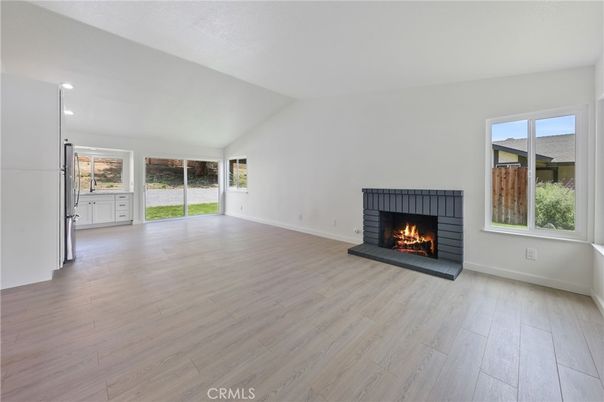 Empty room, Fireplace, Interior, Recessed Lighting, Wood Texture Flooring