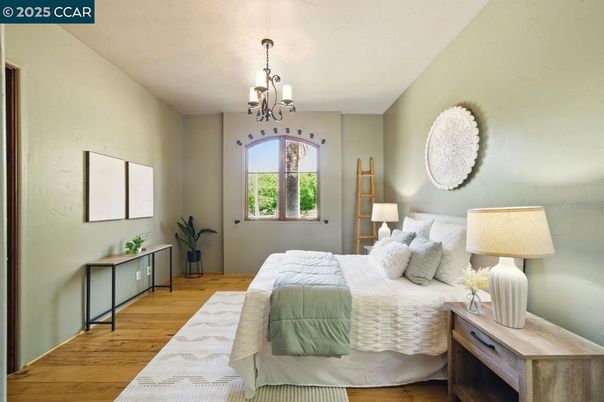 Bedroom, Chandelier, Interior, Wood Texture Flooring