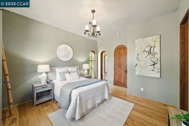 Bedroom, Chandelier, Interior, Wood Texture Flooring