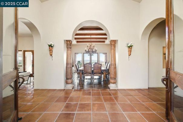 Chandelier, Dining room, Interior, Wooden Beams