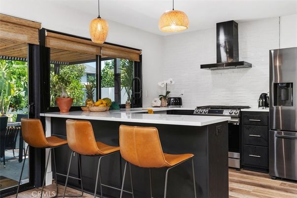 Interior, Kitchen, Pendant Lights, Stainless Steel Appliances, Wood Texture Flooring
