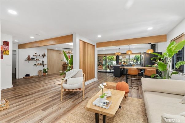 Dining room, Interior, Kitchen, Living room, Pendant Lights, Recessed Lighting, Wooden Beams, Wood Texture Flooring
