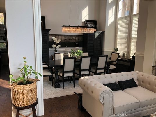 Dining room, Interior, Pendant Lights, Wood Texture Flooring