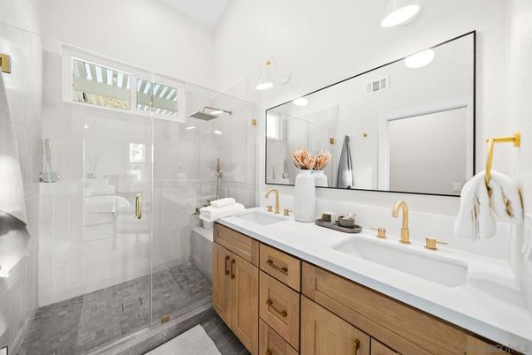 Bathroom, Dual Sink Vanities, Glass Shower, Interior, Recessed Lighting
