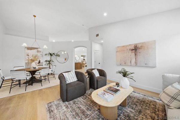 Dining room, Interior, Living room, Pendant Lights, Recessed Lighting, Wood Texture Flooring