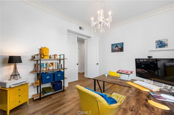 Chandelier, Home Office, Interior, Wood Texture Flooring