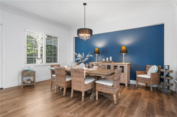 Dining room, Interior, Pendant Lights, Wood Texture Flooring