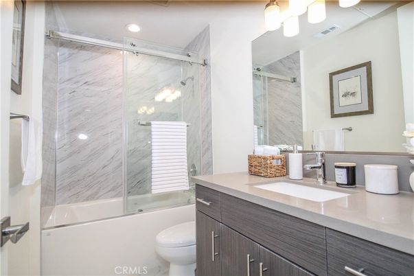Bathroom, Glass Shower, Interior, Marble Walls, Recessed Lighting