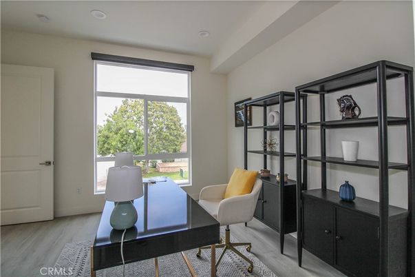 Home Office, Interior, Recessed Lighting, Wood Texture Flooring