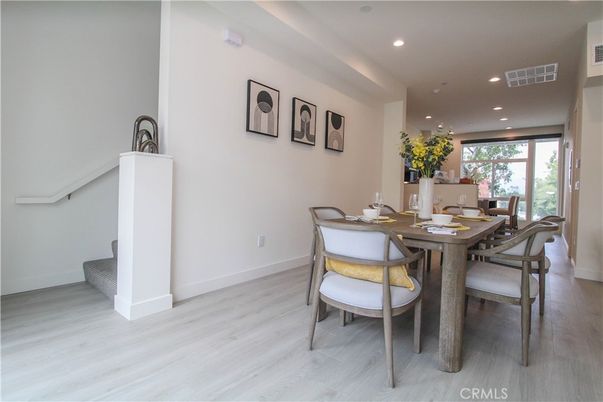Dining room, Interior, Recessed Lighting, Wood Texture Flooring